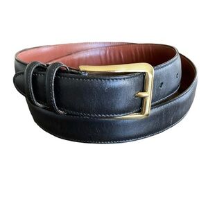 Crookhorn Plain Black Leather Belt Gold Brass Buckle mens Size 38 Made In USA